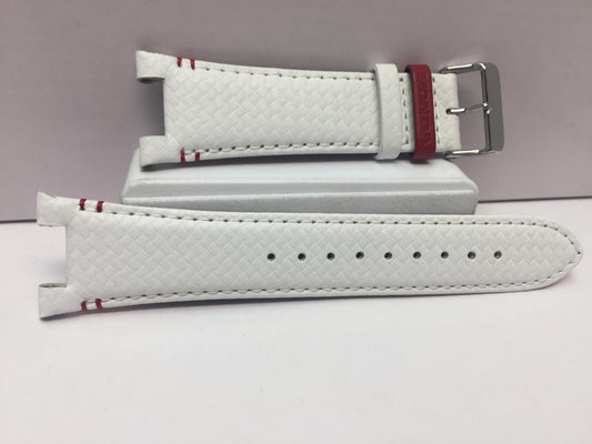 Casio Watchband EQS-800HR-1A White Stitch Red Trim Honda Keeper Leather Strap