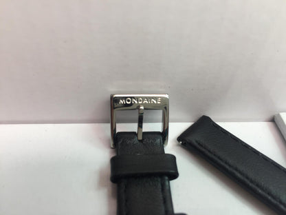 Mondaine Swiss Railways Watchband w/Ez Pins FE3112. Lds 12mm Wide Black Leather