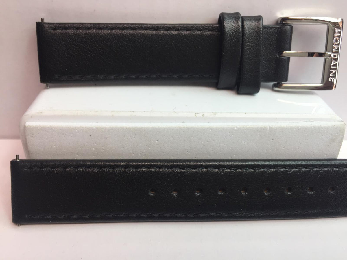 Mondaine Swiss Railways Watchband w/Ez Pins FE3116.20Q.5 16mm Wide Black Leather