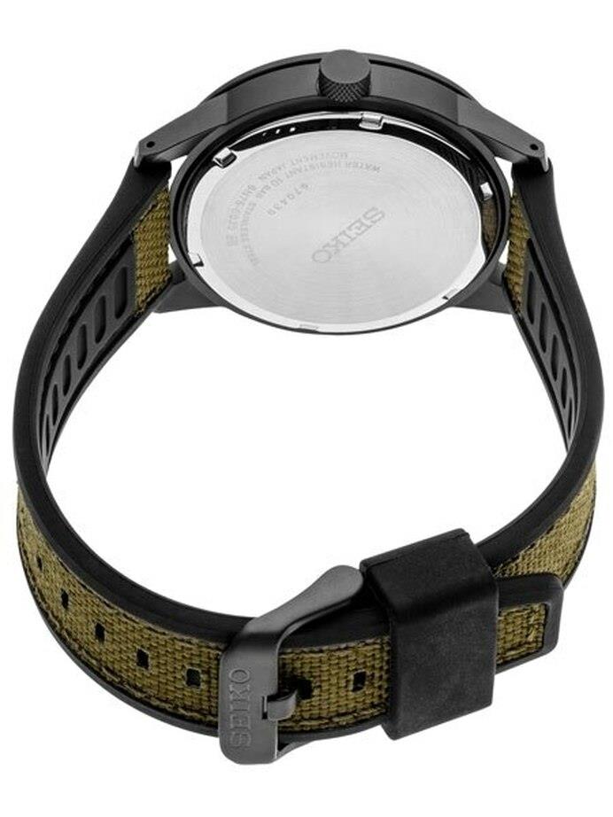 Seiko SUR325 Military Style w/Black Silicone & Green Mesh Strap.Luminous Hands.