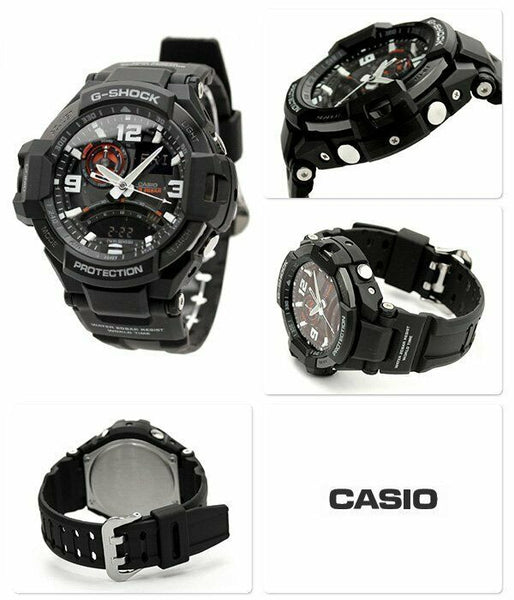 Casio Original Watchband GA-1000 Gravity Master Twin Sensor. Black Resin Strap.