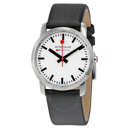 Mondaine Watch Mens Mid Size 36mm Case,Bold Dial,Logo Crown,Steel,Sapphire,Lthr