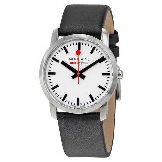 Mondaine Watch Mens Mid Size 36mm Case,Bold Dial,Logo Crown,Steel,Sapphire,Lthr