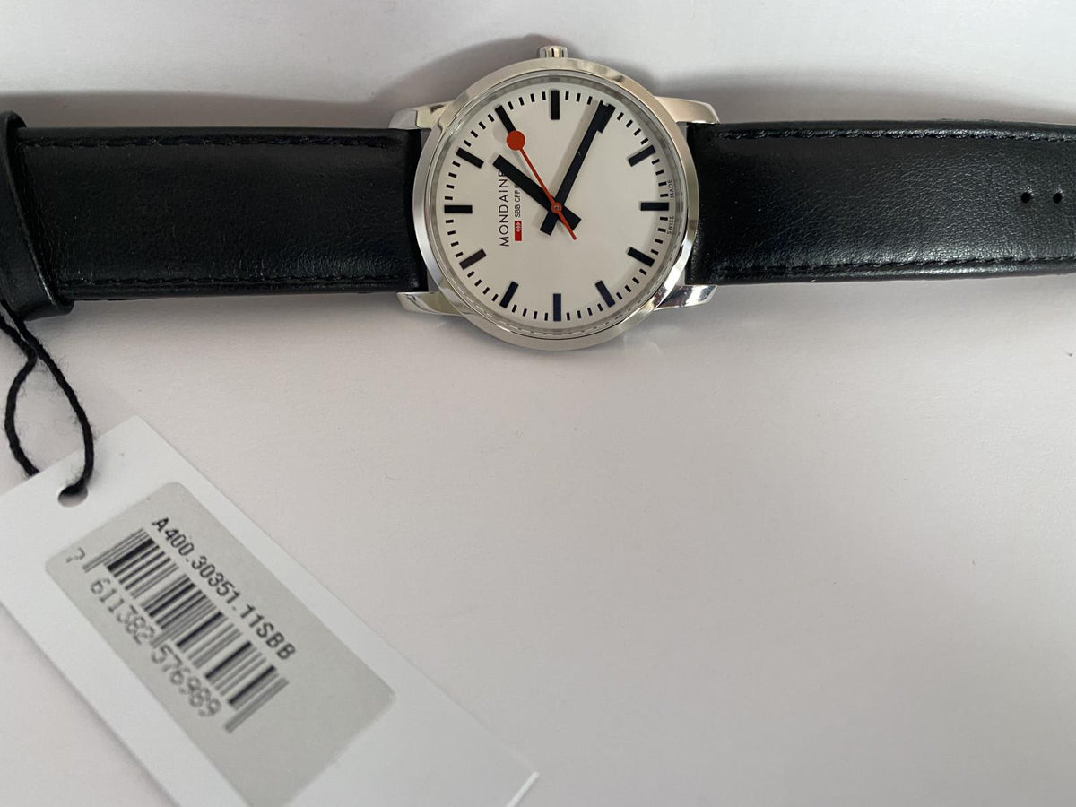 Mondaine Watch Mens Mid Size 36mm Case,Bold Dial,Logo Crown,Steel,Sapphire,Lthr