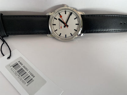 Mondaine Watch Mens Mid Size 36mm Case,Bold Dial,Logo Crown,Steel,Sapphire,Lthr