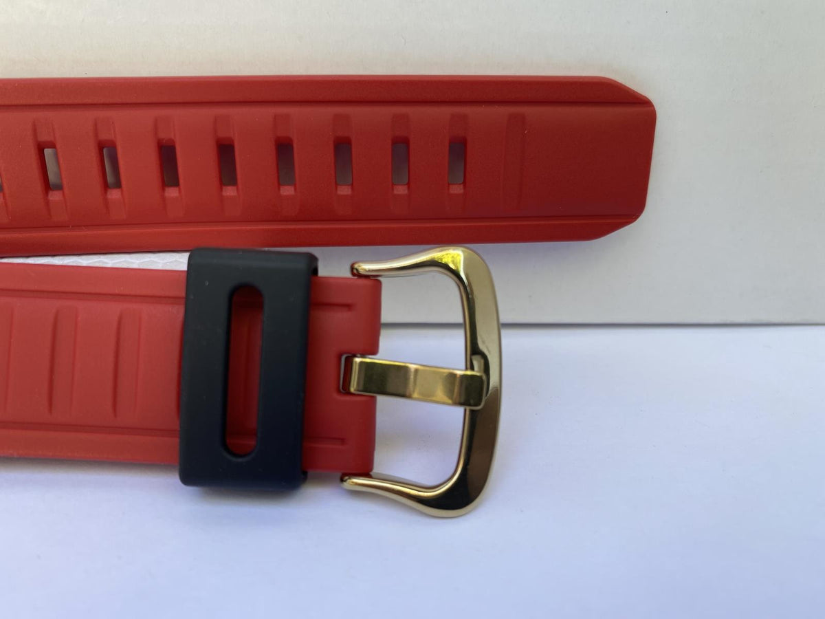 Casio Original Watchband G-9330 A-4 Red Resin Strap Gold Tn Buckle Black Keeper