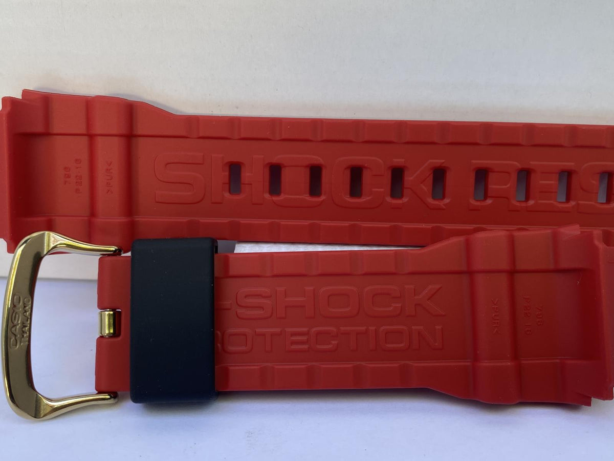 Casio Original Watchband G-9330 A-4 Red Resin Strap Gold Tn Buckle Black Keeper