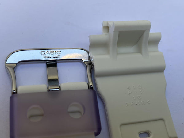 Casio Original Watchband DW-6900 SC-1v Shiny White Resin Strap. Purple Keeper