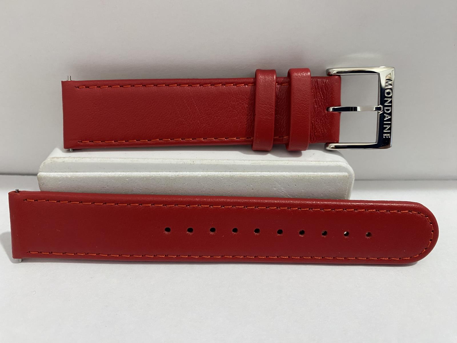Mondaine Watchband Original 18mm Red Stitched Leather Strap w/pins.FEM3118.30Q