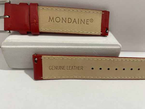 Mondaine Watchband Original 18mm Red Stitched Leather Strap w/pins.FEM3118.30Q