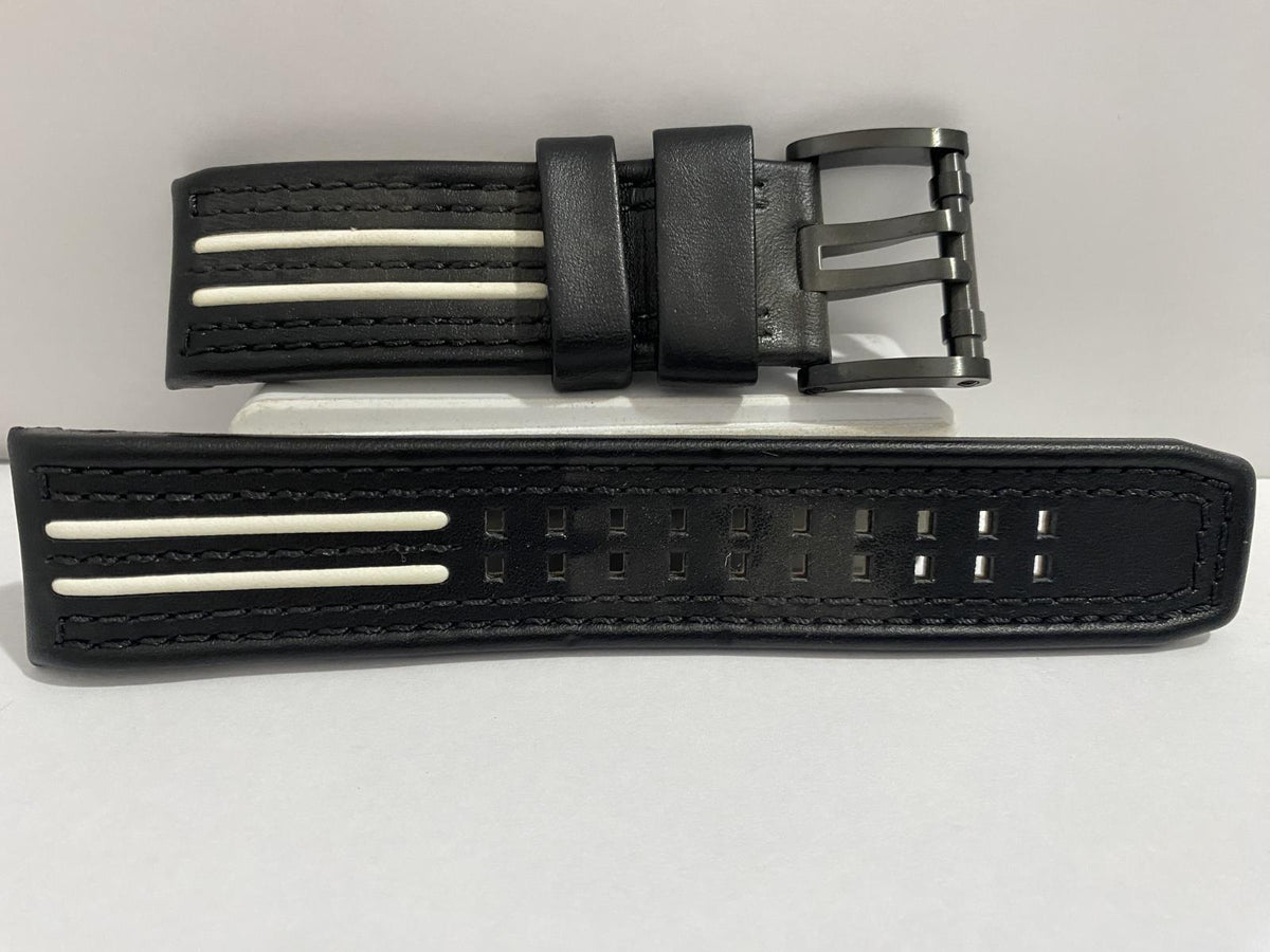 Luminox Watchband Original Model 1140 Black and White Leather Curved End Strap