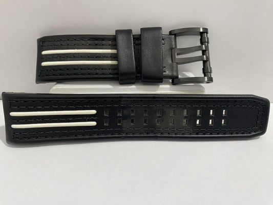 Luminox Watchband Original Model 1140 Black and White Leather Curved End Strap