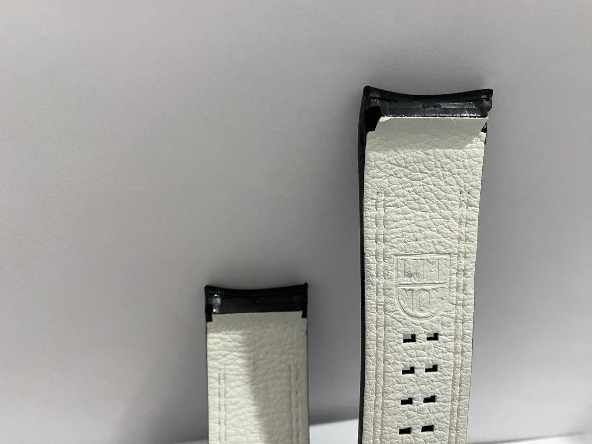Luminox Watchband Original Model 1140 Black and White Leather Curved End Strap