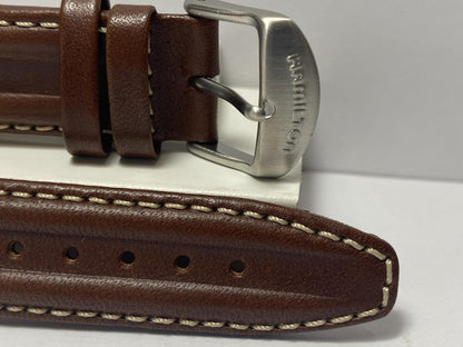 Hamilton Brown Leather 20mm Double Ribbed Strap. Watchband For Hamilton Khaki