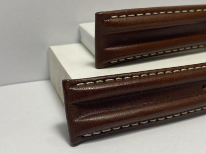 Hamilton Brown Leather 20mm Double Ribbed Strap. Watchband For Hamilton Khaki