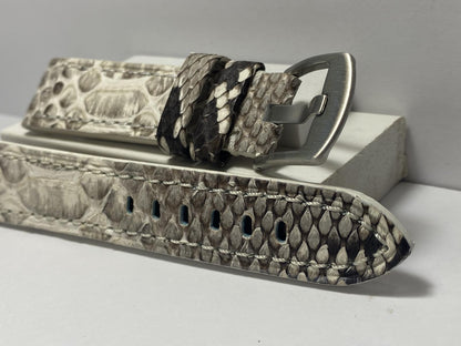 Genuine PythonSkin 20mm Watchband / Strap. Black/White/Gray w/Pins