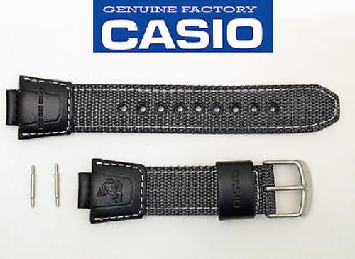 Casio Original Watchband For Model AMW-700 Green Fabric Black Leather Strap.Band